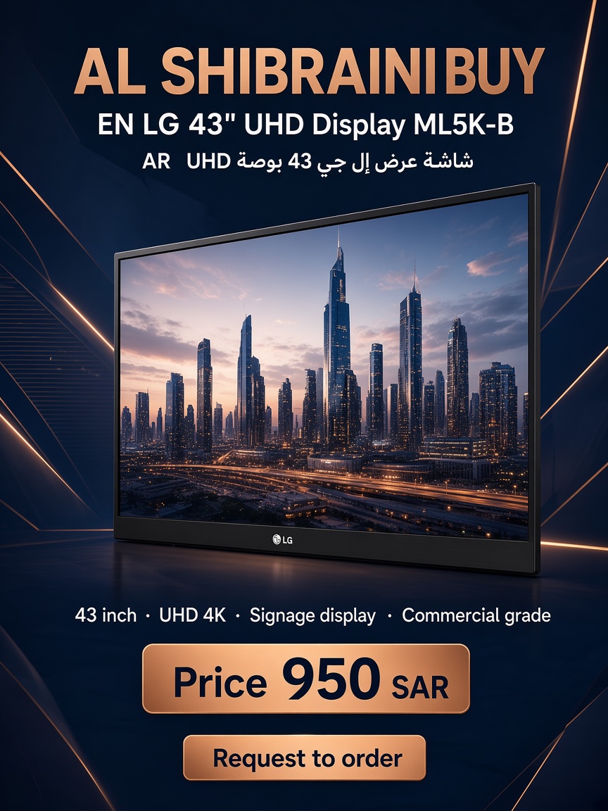 شاشة عرض LG مقاس 43 بوصة UHD موديل ML5K